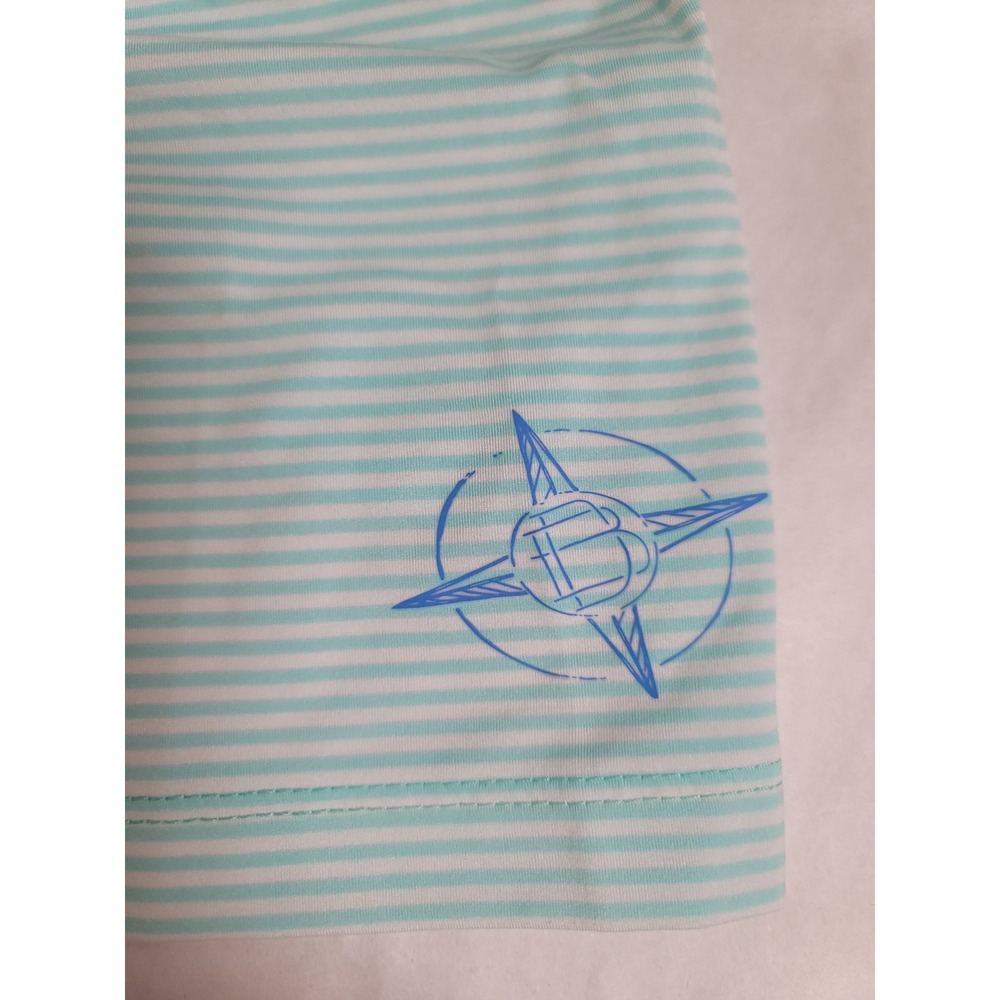 B. Draddy Sport Polo Shirt Mens L Golf White Green‎ Striped Stretch Logo Preppy - Picture 11 of 12
